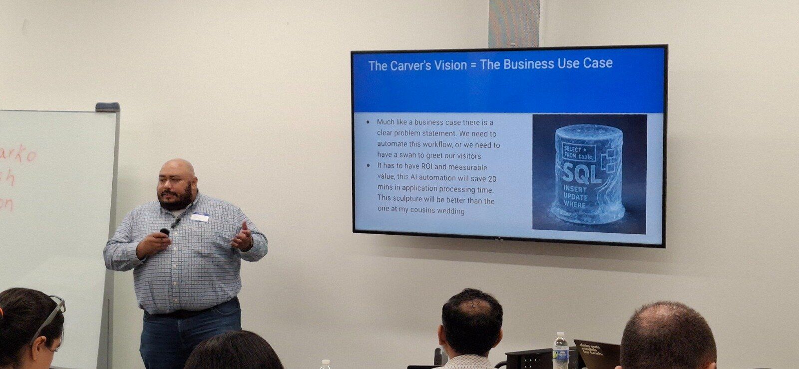 Danny Castro presenting Ice Sculptures and LLMs at Raleigh AI Tinkerers